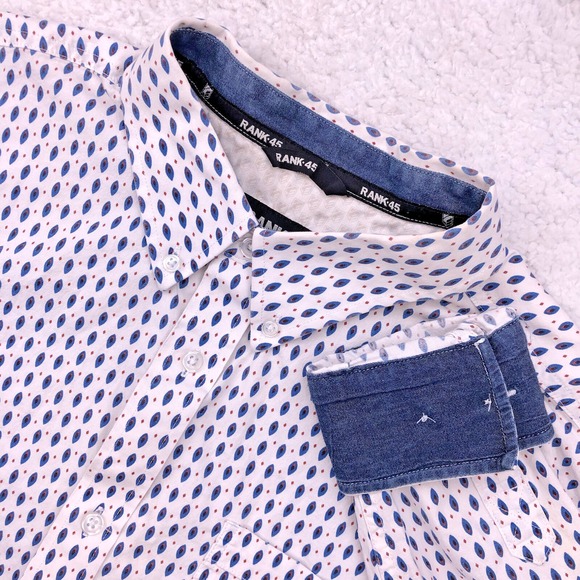Rank 45 Western Shirt Mens M White Geometric Flip Cuff Long Sleeve Rodeo‎ Cowboy - Picture 1 of 13